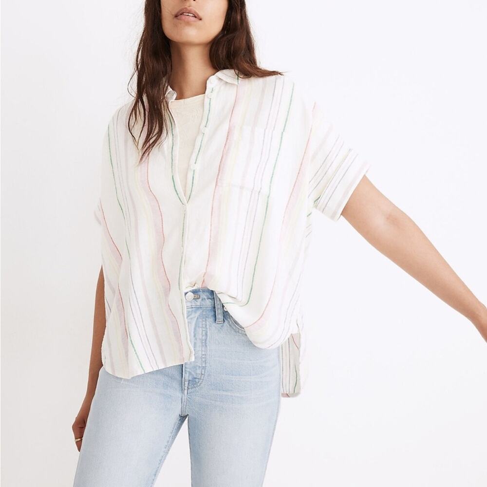 NWT MADEWELL Linen-Blend Daily Shirt in Rainbow Stripe XS
